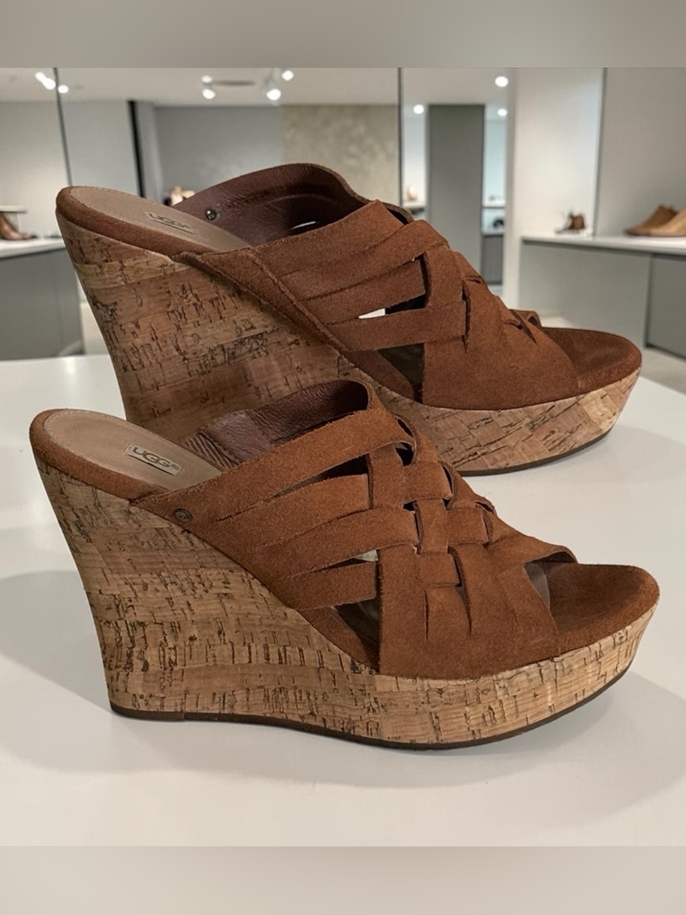 UGG Women's Marta Brown Suede Cork Wedge Platform Sandals! Size 41 / 10 EUC!